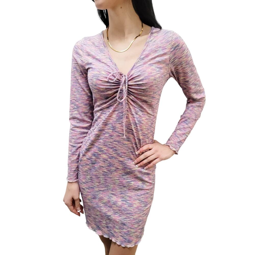 Lisa Says Gah Lotta Mini Dress Size M Berry Berry Long Sleeves Ruched Space Dye